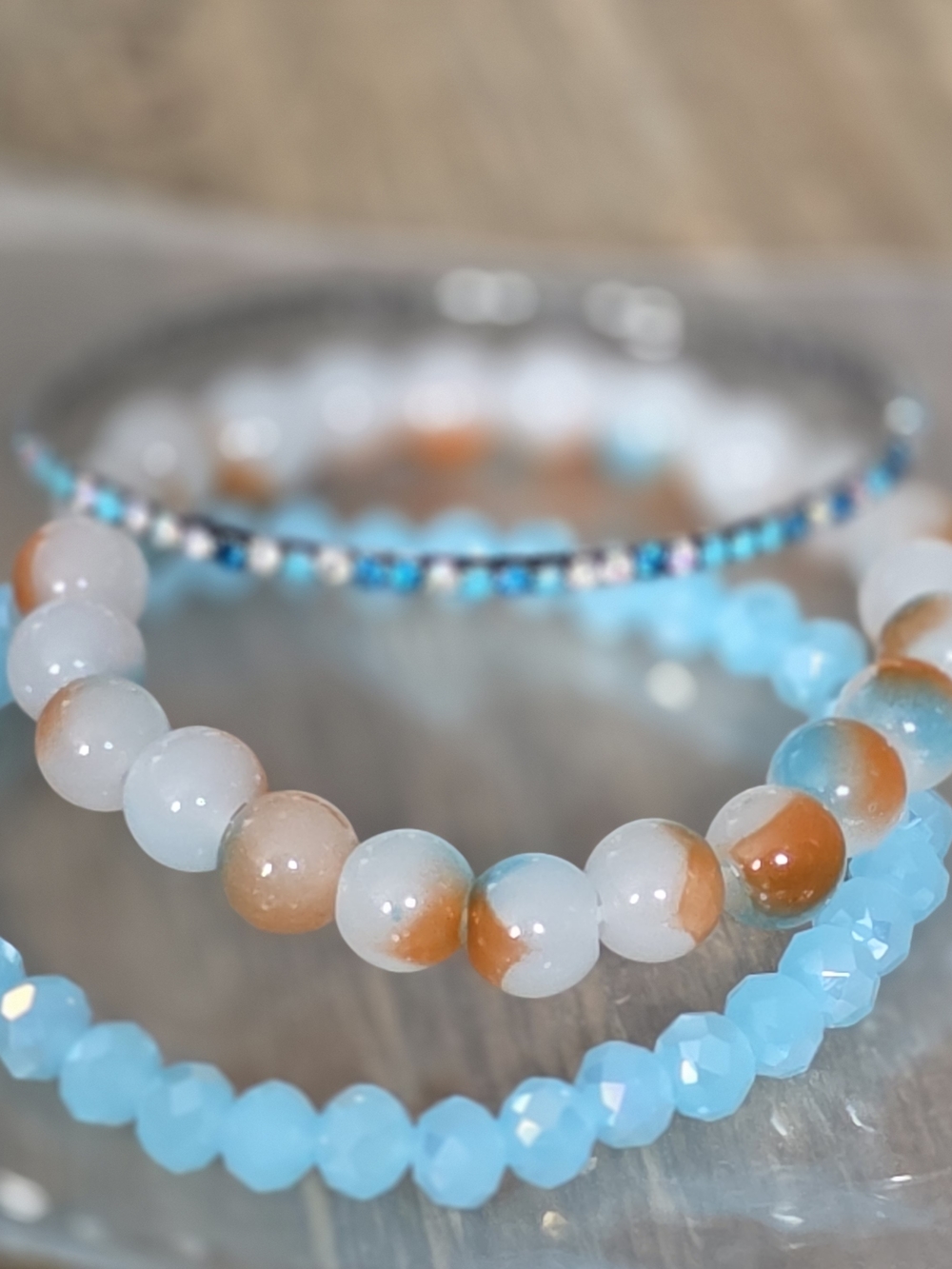 Handcrafted Aqua & Coral Beaded Bracelet Set